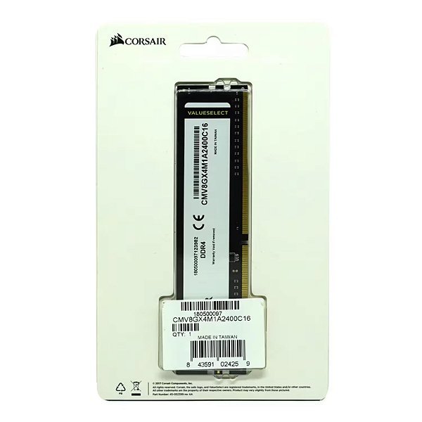 Memória RAM Corsair ValueSelect 8GB DDR4 2400 MHz C16 - CMV8GX4M1A2400C16